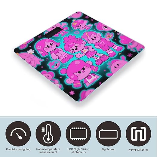 Cartoon Print Weight Scale Large Digital Bathroom Scales with Bright LED Display Non Slip Digital Scale and Step On Fashion Weighing Machine for Body