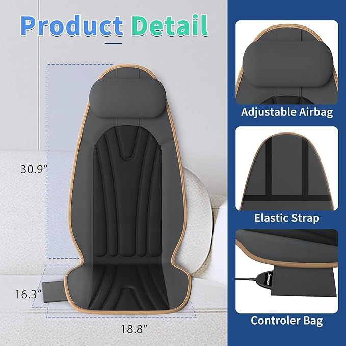 SLOTHMORE Back Massager for Chair Heated Seat Cushion Massager with Neck Traction Vibration Massage Pad for Full Body Massage for Office Chair Home Use
