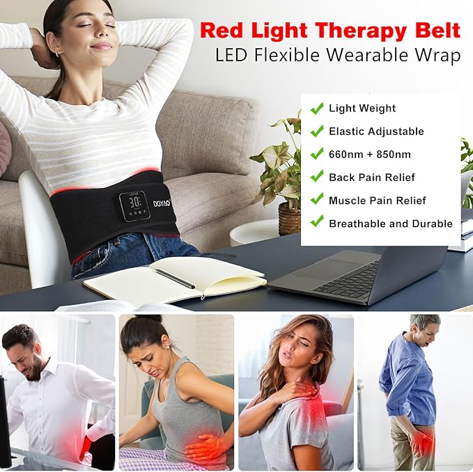 Cordless Red Light Therapy for Waist Back Pain Relief Near Infrared Light Therapy Device for Body Led Portable Wearable Wrap Rechargeable with 4000mAh Battery