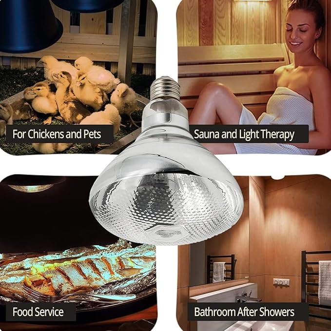 250W Heat Lamp Bulbs for Chickens Clear Glass Incandescent Heat Lamp Infrared Heat Bulb for Brooder Coop Food Service Reptiles Pets Bathroom 110V E26 Light Therapy Reflector Heat Bulb4 Pack