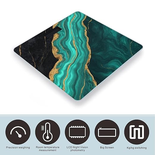 Smart Scale for Body Weight Digital Bathroom Weighing Scale Energy Saving Scale Teal Turquoise Green Gold Black Marble