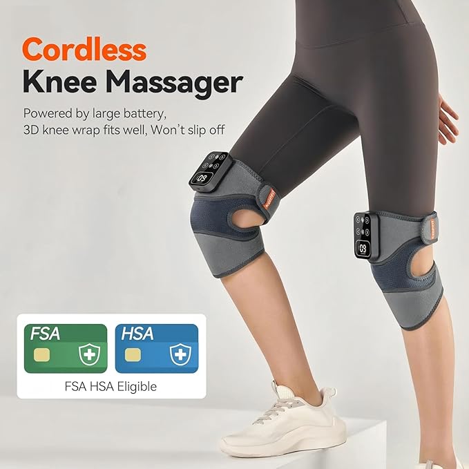 Cordless Knee Massager with Heat Vibration for Pain Relief MAXwarm 4.0[2026 Upgraded] - Electric Heated Knee Brace with 5 Heat Levels and 3 Massage Mode Gifts for Men Women (Grey Pair)