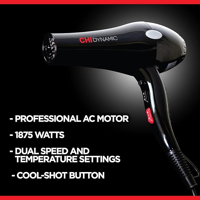 CHI Dynamic Hair Dryer Blow Dryer for Smooth &amp Voluminous Hair Comb-Attachment &amp Air Concentrating Nozzle for Faster Styling Low Noise
