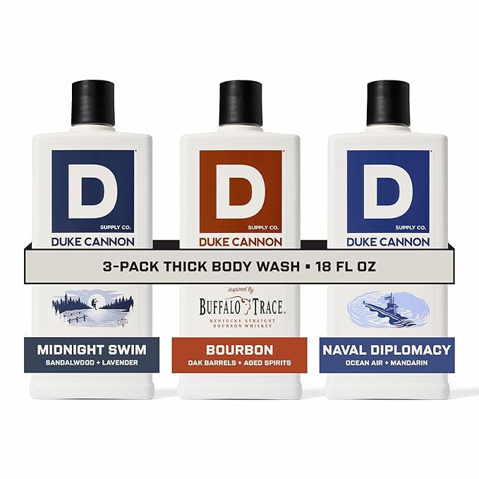 Duke Cannon Supply Co. THICK High-Viscosity Body Wash for Men THICK IN A BOX Variety 3 Pack - Premium Ingredients Plant-Based Thickeners Superior Lather Natural Exfoliate 17.5 Fl Oz (3 Pack)
