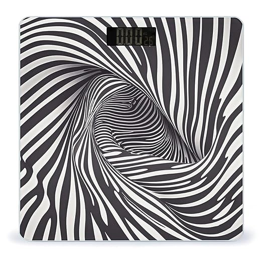 Zebra Print Bathroom Scale for Body Weight Bathroom Weighing Scales with Back Lit LED Display Sturdy Tempered Glass Body Weight Bathroom Scale 400lb Weighing