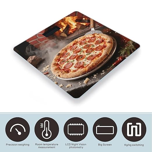 Digital Bathroom Scale for Body Weight Scale with Bright LCD Display High Accuracy Step-On Technology Auto On/Off 3D Pizza Pepperoni Digital Scales 400 Lbs /180kg