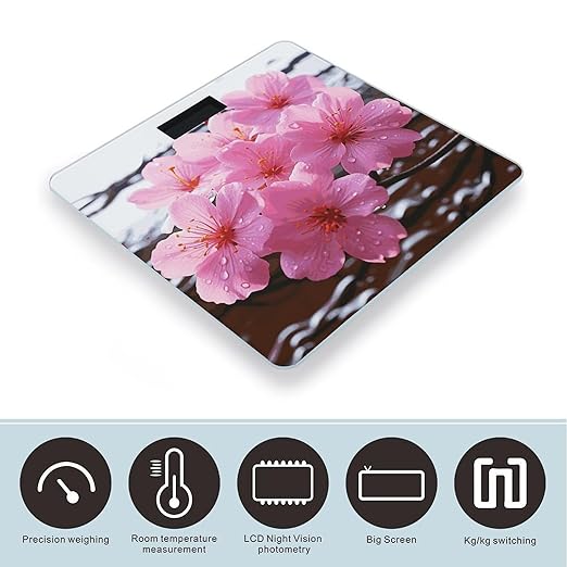 Pink Flower Bathroom Scale Ultra-Bright Liquid Crystal Screen Weight Scale Accurate Bathroom Body Scales for Body Weight Bathroom Pet Home Bedroom Gift-Giving