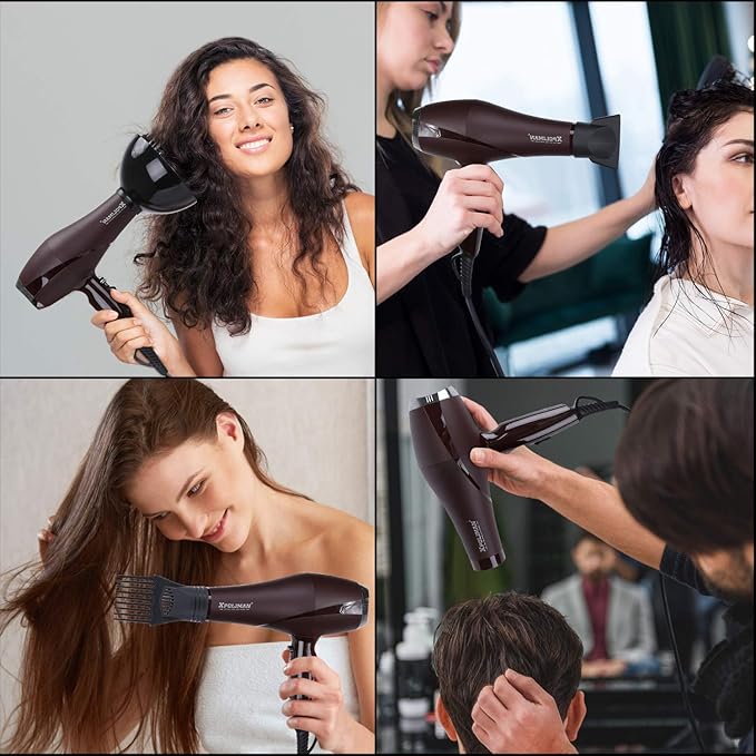 Xpoliman 2000 Watt Hair Dryer Negative Ionic Blow Dryer with Diffuser Concentrator Comb 2 Speed 3 Heat Settings Low Noise Long Life Style-Brown/Purple