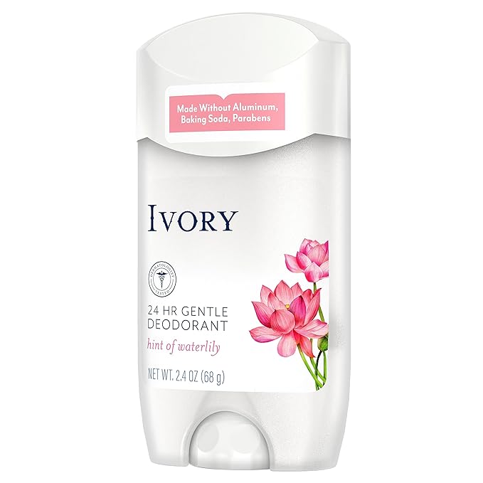 Ivory Aluminum Free Deodorant Hint of Waterlily 24hr Gentle Deodorant Dermatologist Tested Gentle on Skin Baking Soda Free Paraben Free 2.4oz (Pack of 6)