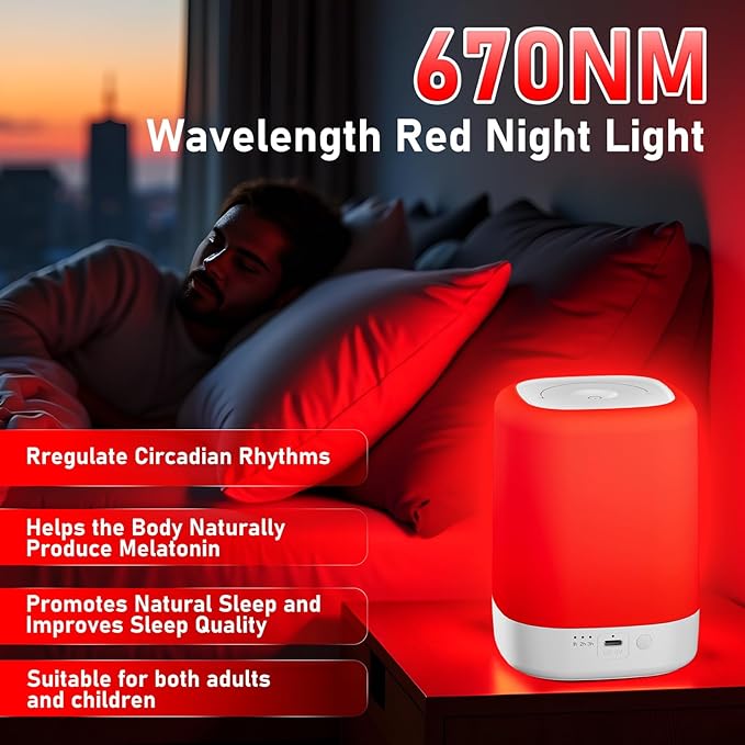 Red Light Therapy for Sleep Device Red Night Lights with 670nm Wavelength Touch Reds Light Sleep Lamp Aid to Support Deep Relaxation and Improve Sleeping for Adults &amp Kids Bedrooms