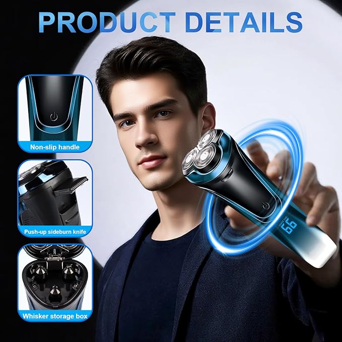 Snapbuy Electric Razor for Men 2026 New Electric Shavers Snapbuy RazorIpx7 Waterproof4D Floating Head Rotary Shaverwith LCD Display &amp Quiet Motor (Blue)