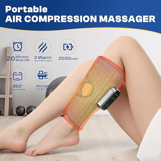 Cordless Leg Massager with Heat and Compression Rechargeable Leg Compression Massager for Circulation Muscle Relaxation for Calf Gifts for Dad Mom Men Women Gym Office Home (1 Piece)