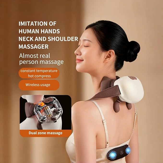 Bionic Neck and Shoulder Massager with Heat 4D Deep Tissue Shiatsu Massage Tool Simulated Human Hand Kneading for Cervical Pain Relief Portable Cordless Rechargeable Relax Gift (Green)