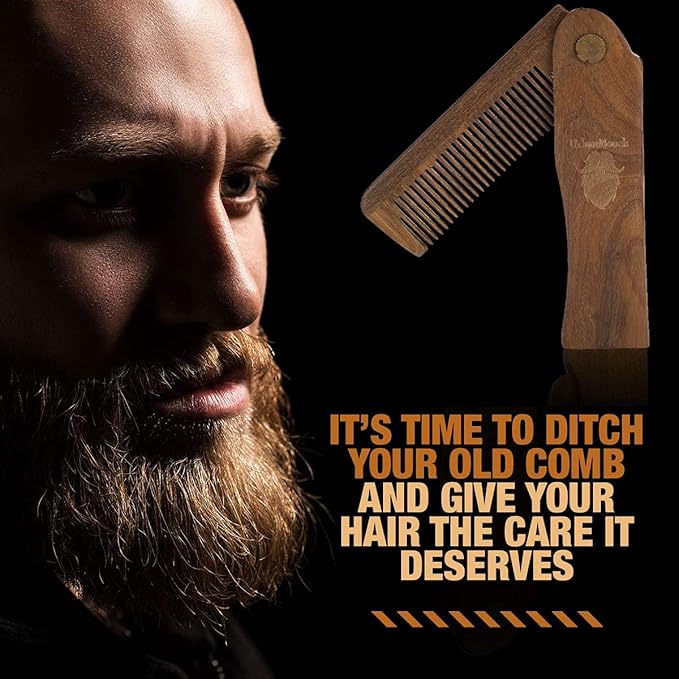 Pure Green Sandalwood(Chandan) Folding Wooden Comb - Men'S Hair Beard &amp Mustache Comb - Pocket Sized Sandal Wood Comb For Everyday Grooming For Healthy &amp Stylish Beard