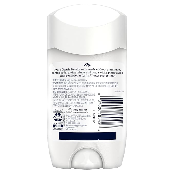 Ivory Aluminum Free Deodorant Hint of Lavender 24hr Gentle Deodorant Dermatologist Tested Baking Soda Free Paraben Free 2.4oz (Pack of 6)
