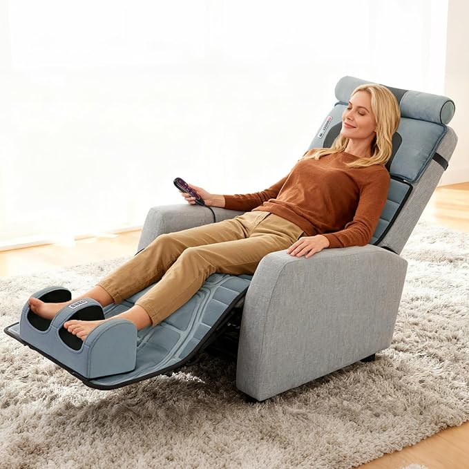 Full Body Massage Mat with Heat&ampVibration -Flannel Shiatsu Back Massager Heat Timer Neck&amp Foot Massager Lumbar Pillow&ampHead Pillow - Massage Chair Pad w Anti-Slip Bottom for Stress Relief/G