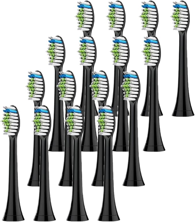 16pcs Toothbrush Heads Compatible for Replacement Brush Fit Easy Clean Gum Health(16pcs Black)