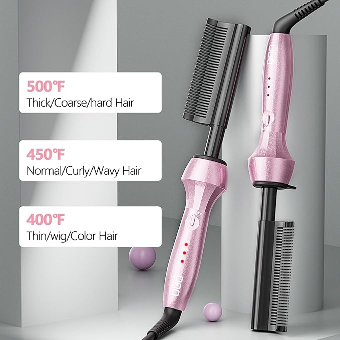Dan Technology Curved 500-Degree Dual Voltage Electric Hot Comb Hair Straightener and Pressing Comb for Wigs and African American Hair