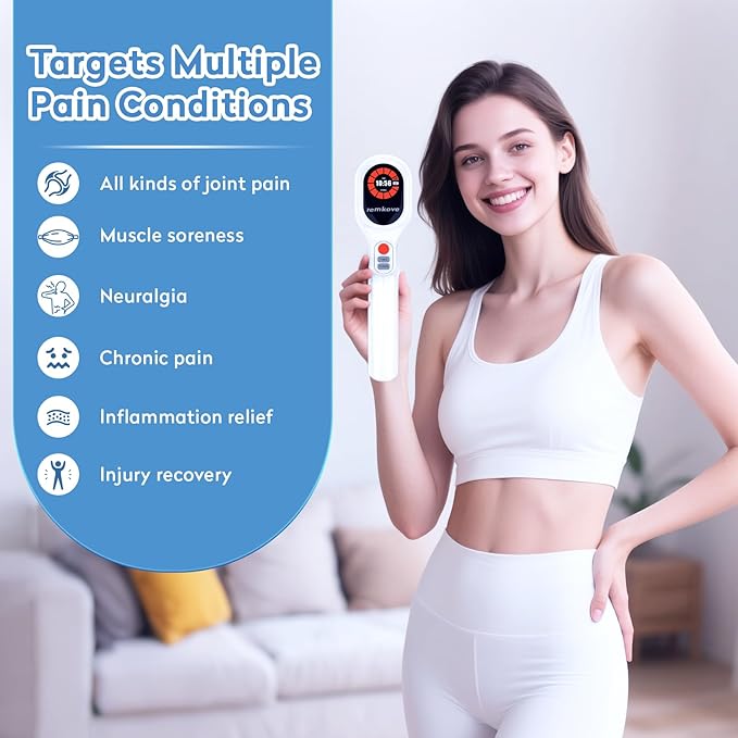 Cold Light Therapy Device – Portable Red Laser for Pain Relief | Infrared &amp Red Light Therapy Wand Targets Joints Muscles Back Knees(6x808nm +15x650nm)