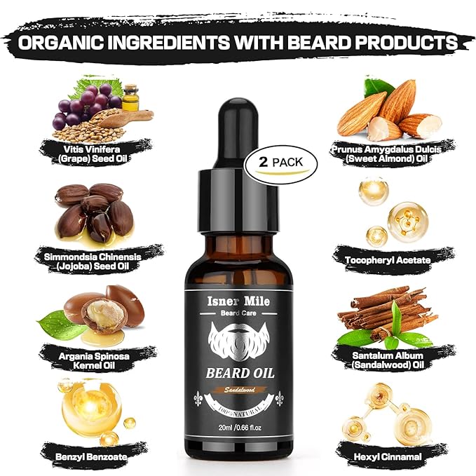 Beard Kit for Men Grooming &amp Care: with 2 Pack Beard Oils and Balm - Wash &amp Conditioner for After Shave Lotions Sandalwood Brush and Comb Sets with Scissors Valentines Fathers Gifts for Dad/