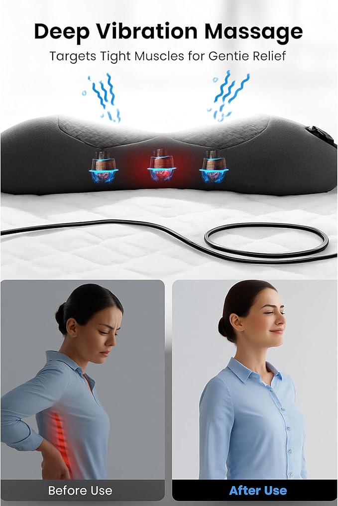 3-in-1 Upgraded Electric Lumbar Support Pillow Adjustable Heated Back Massager for Deep Tissue Massage to Relieve Pain