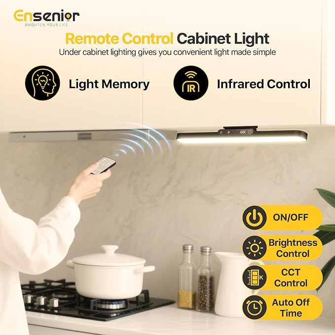 Upgraded Under Cabinet Lights Wireless 2500mAh Rechargeable Battery Operated Lights with Digital Display 130° Rotatable Magnetic Light Bar Remote Control Dimmable Stick On Light for Mirror School
