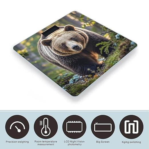 Bear Bathroom Scale for Body Weight Bathroom Weighing Scales with Back Lit LED Display Sturdy Tempered Glass Body Weight Bathroom Scale 400lb Weighing