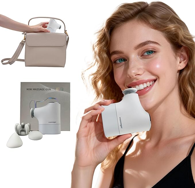 Mini Massage Gun Pro – Portable Deep Tissue Percussion Massager with Smart Pressure Sensor Quiet Motor Muscle Relaxation for Neck Back &amp Legs USB-C Rechargeable White Colorwith Lanyard