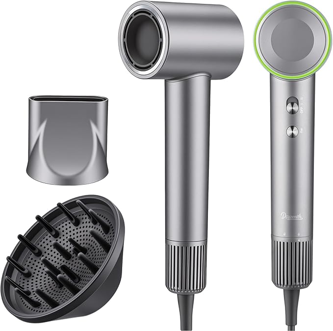 High Speed Ionic Hair Dryer 110000 RPM Brushless Motor for Fast Drying 3.7 Billion Negative Ions for Smooth Hair Low Noise Portable Blow Dryer with Diffuser &amp Concentrator Grey