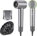 High Speed Ionic Hair Dryer 110000 RPM Brushless Motor for Fast Drying 3.7 Billion Negative Ions for Smooth Hair Low Noise Portable Blow Dryer with Diffuser &amp Concentrator Grey