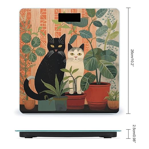 Cat and Potted Plant Scale for Body Weight Anti-Slip Tempered Glass Digital Bathroom Scales Clear LCD Display Weighing Scale Safe Rounded Corners Smart Scales