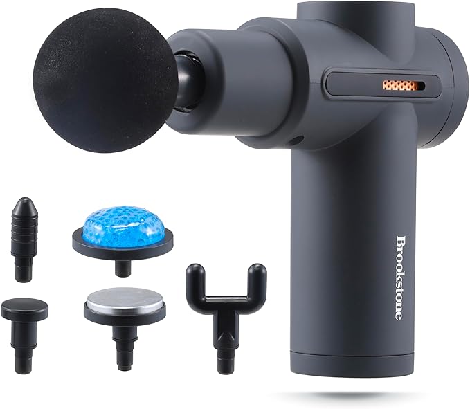 Brookstone - Percussion Massager Cordless Handheld Deep Tissue Muscle Relief Portable Rechargeable Multiple Speeds (Grey)