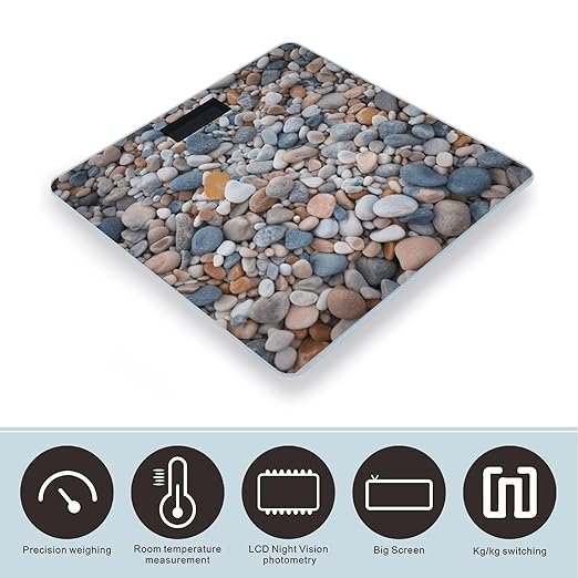 Beach Colored Pebbles Digital Bathroom Scale for Body Weight Weighing Scale with Backlit LCD Display High Precision Measurements &amp Measures Weight Up to 180kg