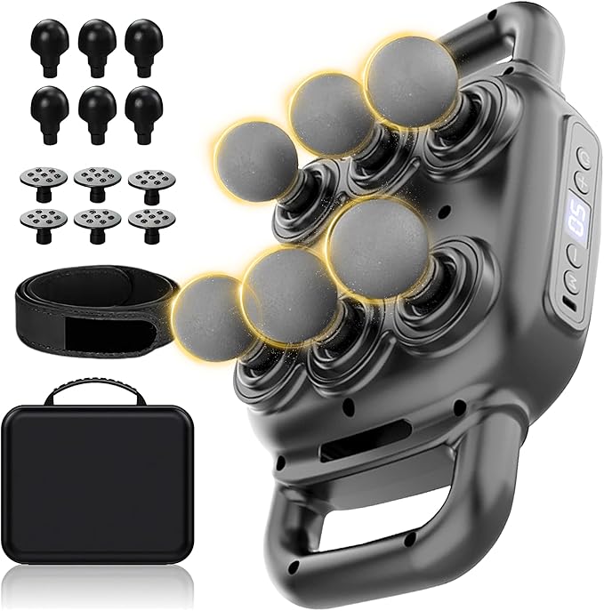 Six Head Massage Gun 50 Intensity Levels &amp 9 Massage Modes Equipped with 3 Different Massage Heads Massage Gun with Adjustable Belt Ideal Gifts for Women Men Mom and Dad