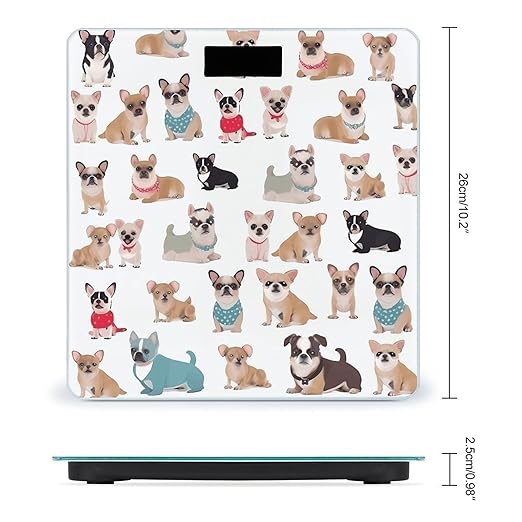 Cute Chihuahua Pug Pattern Scale for Body Weight Digital Bathroom Scale Toughened Glass High Precision Scales for Body Weight with Large LCD Backlight Display Weight Scales