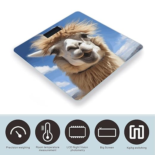 Funny Alpaca Llama Weight ScaleClear LED Display Bathroom Digital Weighing ScaleTempered Glass Digital Bathroom Scale for Body Weight Capacity Up to 400 Lbs