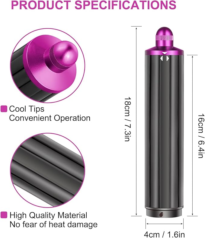 40mm/1.6 Hair Long Barrel Attachment for Dyson Airwrap HS01/05/08 Adjustable Bidirectional Auto-Wrap Curling for Bouncy Curls or Waves Rose