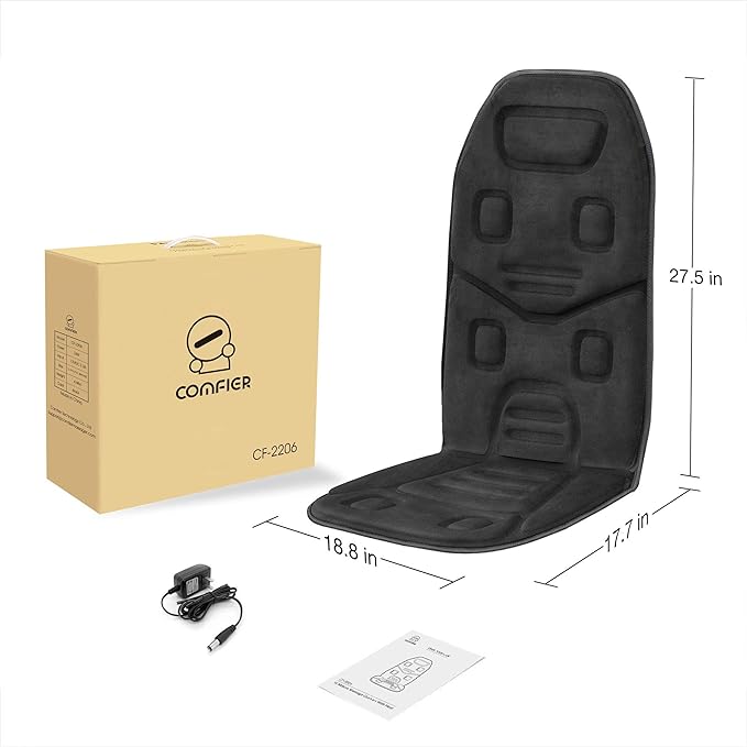 COMFIER Back Massager for Chair – Upgraded Vibration Chair Massager Deep Tissue Back Massager for Pain Relief Massage Chair Pad with Graphene HeatingGifts for Dad Mom Men Women