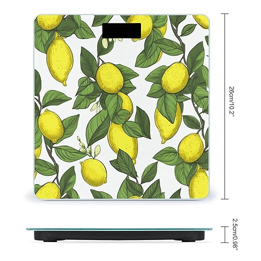 Yellow Fresh Lemons Bathroom Scale for Body Weight Bathroom Weighing Scale with Backlit LCD Display Highly Accurate Measures Weight Up to 180kg