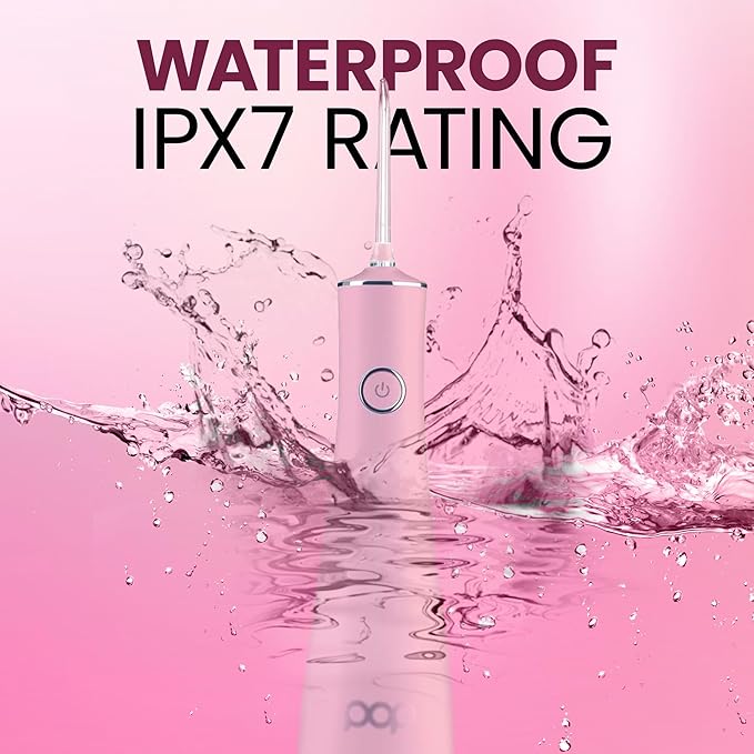 Pop Sonic Typhoon Water Flosser (Pink) Includes 4-Tip Portable Water Teeth Cleaner Picks Rechargeable Water Dental Picks for Cleaning w/ 3 Speeds IPX7 Waterproof Water Dental Flosser