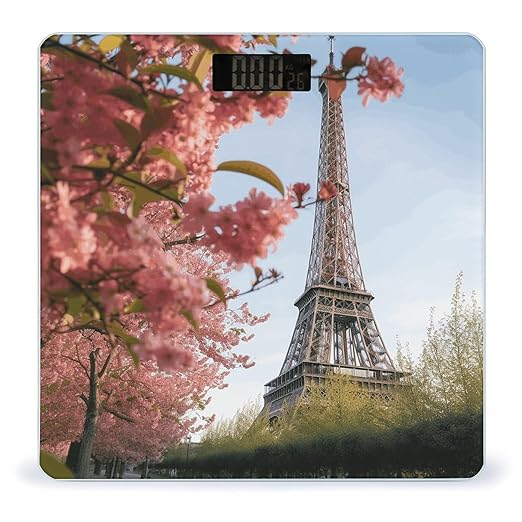 Paris Eiffel Tower Flower Digital Bathroom Scale for Body Weight Weighing Scale with Backlit LCD Display High Precision Measurements &amp Measures Weight Up to 180kg