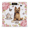 Yorkshire Terrier Tea Party Butterflies Roses Bathroom Scale Automatic Power On/Off Body Scales LCD Backlight Display Square Digital Scale Rounded Corners Bathroom Scales for Home Bedrooms