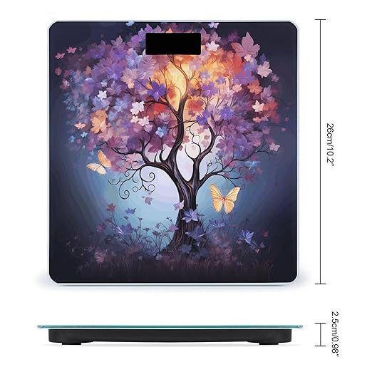 Colorful Flower Butterfly Tree Scale for Body Weight Precision Bathroom Weighing Scales with Back Lit LCD Display Sturdy Tempered Glass Body Weight Scales Digital Bathroom Scale 400lb