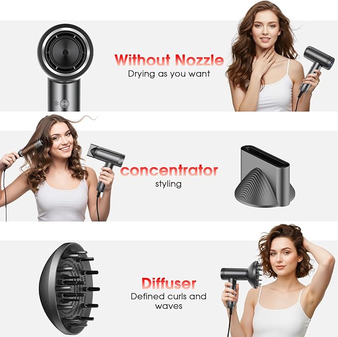 Hair Dryer with Magnetic Diffuser Attachments Professional High Speed Ionic Blow Dryer for Fast Drying9 Heat &amp 2 Speed SettingsAuto Clean and Cool ShotCompact Hair Blow Dryer for TravelSalon