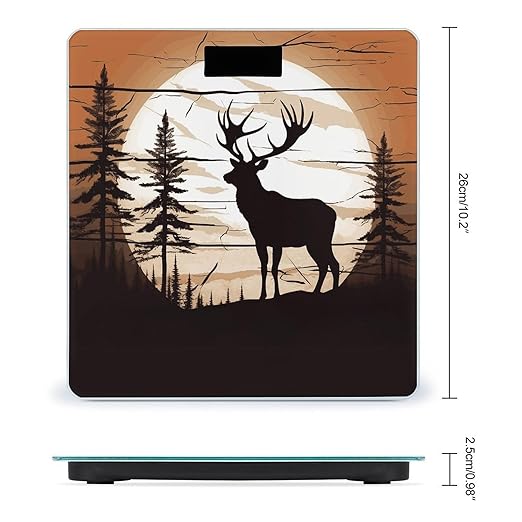 Wild Elk Silhouette Bathroom Scale Weight Scale for Body WeightHighly Accurate Digital Weighing Machine Clear LED Display Digital Bathroom Body Scale 400lb/182kg