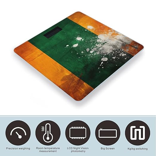Orange and Green Pattern Smart Scale for Body Weight Accurate Bathroom Scale with LED Display Digital Weight Scales Weighing Machine High Precision Scales for Bath Home