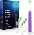7AM2M Sonic Electric Toothbrush with 6 Brush Heads for Adults&ampKids One Charge for 120 Days Wireless Fast Charge 5 Modes 40000VPM Powered Toothbrush 2 Minutes Built in Smart Timer - Purple