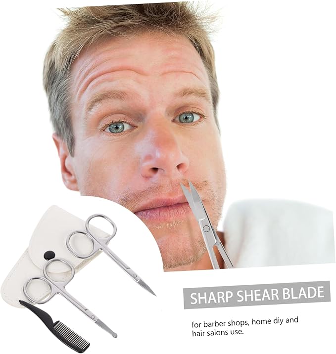 12pcs Precision Beard Scissors Set Stainless Steel Trimming Scissors Comb White Leather Case Grooming Kit for Men Facial Hair Nose Hair Maintenance