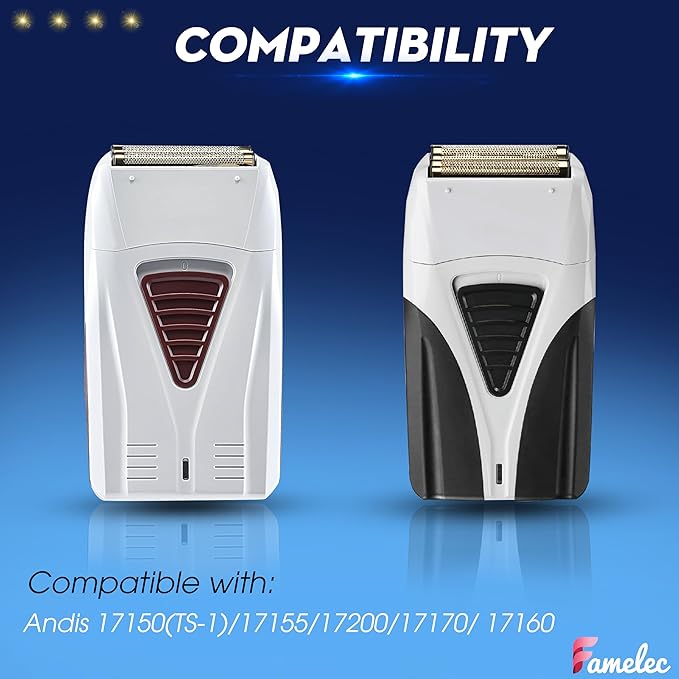 Pro Foil and Cutters for Andis Foil Shaver Models TS1 17150 17235 17220 TS2 17200 Razor Blades &amp Gold Foil Shaver Blades Compatible with Andis Shaver Foil Replacement #17155 17160 17280