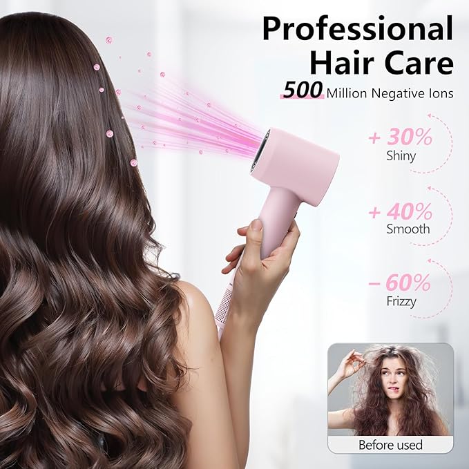Hair Dryer 160000 RPM Professional High-Speed Blow Dryer 500 Millions Negative Ionic Care Hair Dryer for Fast Drying Low Noise Thermo-Control Hairdryer Travel with Magnetic Diffuser &amp Nozzle P